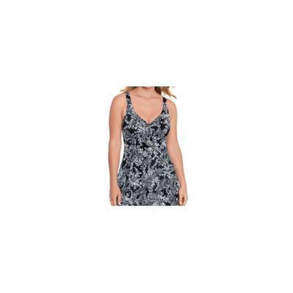 NWT Swim Solutions BLACK/WHITE Tummy Control Bow Front Swimdress US 10